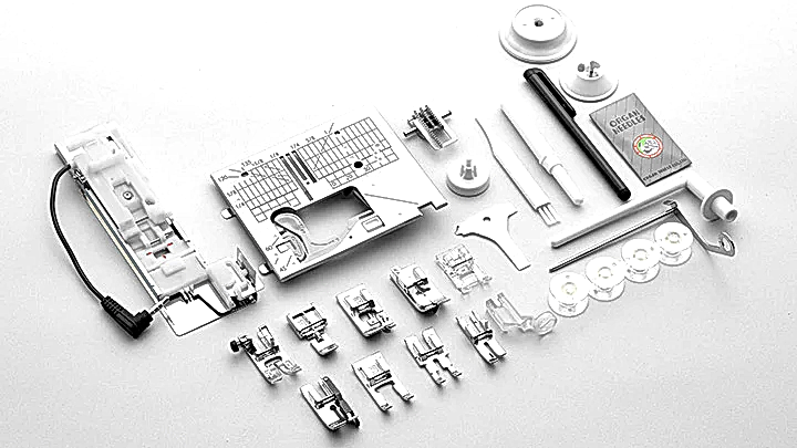 HZL-NX7 KIREI - 351 sömmar, extra stort utrymme mellan nål och arm, box-feed matning, flotfunkation, inbyggd övermatningssystem.