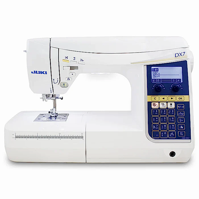 HZL-DX7 - V287 sömmar, 4 typsnitt för bokstäver, box-feed matning, automatisk trådklipp, floatfunktion. En ateljémaskin med industriella funktioner.