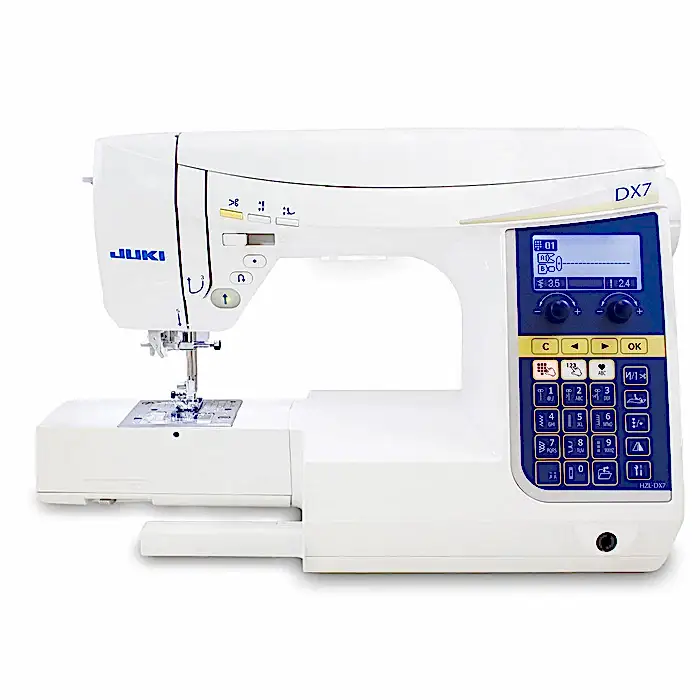 HZL-DX7 - V287 sömmar, 4 typsnitt för bokstäver, box-feed matning, automatisk trådklipp, floatfunktion. En ateljémaskin med industriella funktioner.