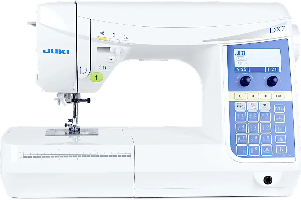 HZL-DX7 - V287 sömmar, 4 typsnitt för bokstäver, box-feed matning, automatisk trådklipp, floatfunktion. En ateljémaskin med industriella funktioner.
