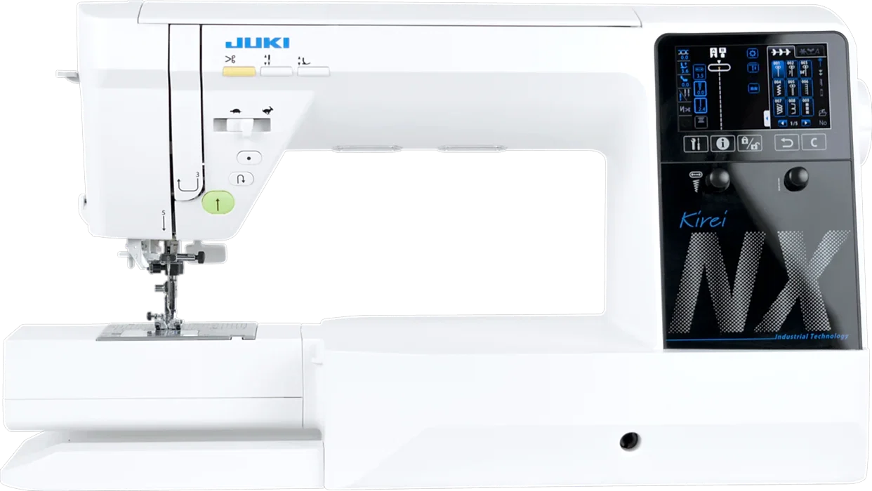 HZL-NX7 KIREI - 351 sömmar, extra stort utrymme mellan nål och arm, box-feed matning, flotfunkation, inbyggd övermatningssystem.