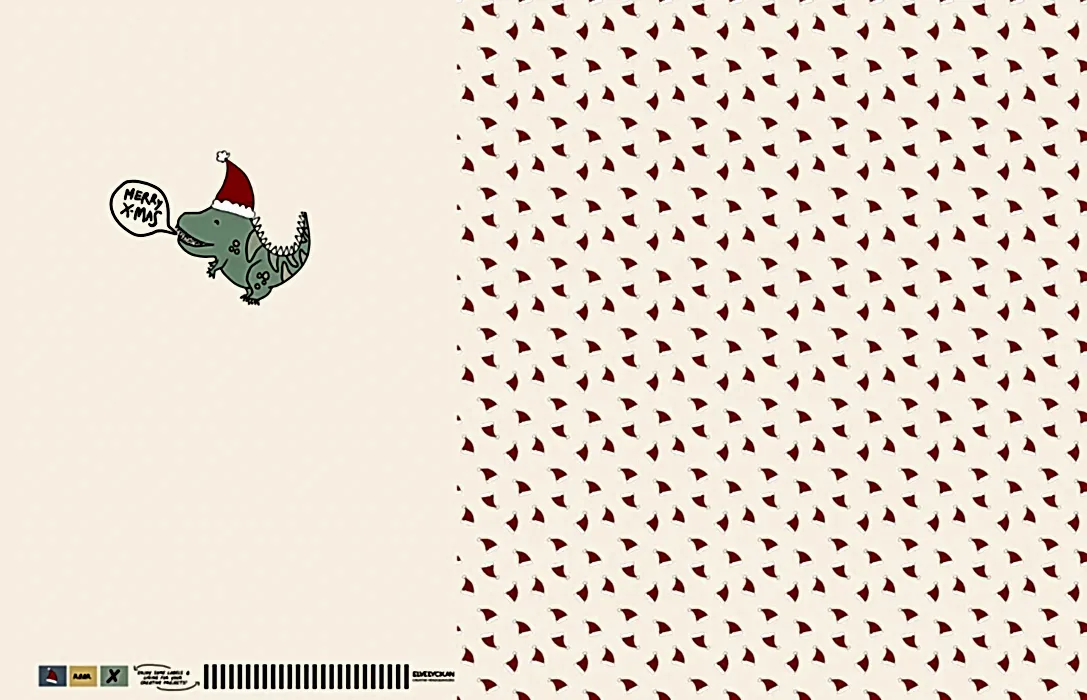 DINO XMAS HAT  PANEL - CREAMY BEIGE - PRINT ON DEMAND