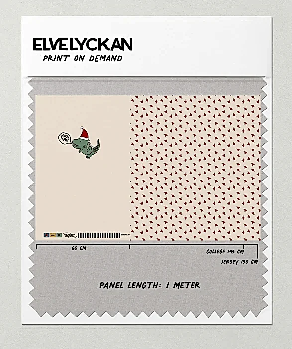 DINO XMAS HAT PANEL - CREAMY BEIGE - PRINT ON DEMAND