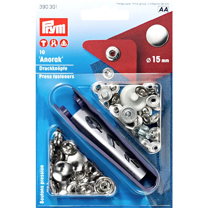 PRYM - TRYCKKNAPP ANORAK, 15 MM SILVER