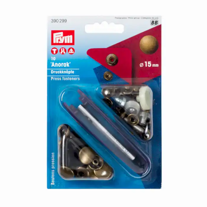 PRYM - TRYCKKNAPP ANORAK, 15 MM ANTIK MÄSSING